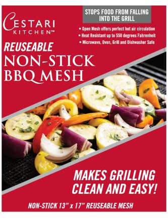 Cestari BBQ Grill Mats Non Stick Grill Toppers- Extra Large Cut to Fit - Pizza Oven Screen - Heavy Duty PFOA Free Grill Mesh Set of 2
