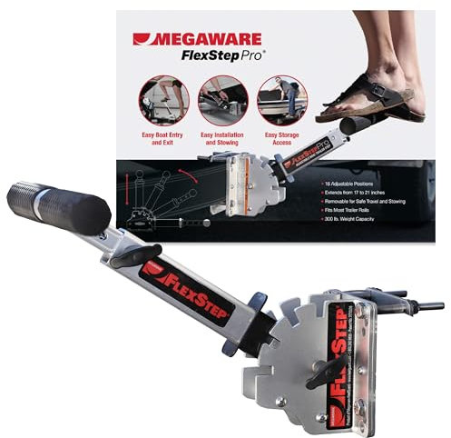 Megaware FlexStep Pro Adjustable Boat Trailer Step - Easy to Attach - Provides Additional Access Point, 16 Adjustable Positions, Quick Detach Feature, Step Up and Conveniently Reach Items in Your Boat