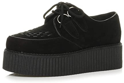 AJVANI Flat Platform Wedge lace up Punk Creepers Shoes Boots Size 5 38 Black Suede