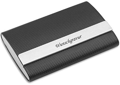 Schmalz® Visitenkartenetui Lederoptik Aluminium graviert zwei separierten Fächern mit Gravur