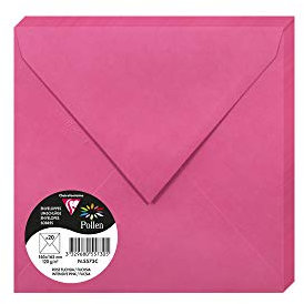 Clairefontaine 5573C - Paquet de 20 Enveloppes Gommées - Format Carré 16,5x16,5cm - 120g/m² - Coloris Rose Fuchsia - Invitation Evènements et Correspondance - Gamme Pollen - Papier Premium Lisse