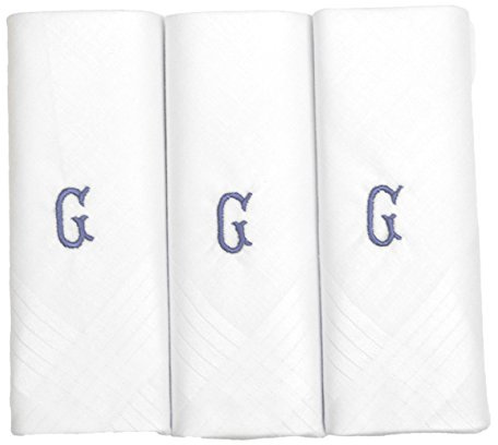 Herren/Männer 3er Pack Taschentücher, schlicht weiß mit Namensinitiale aus 1 Buchstaben, G