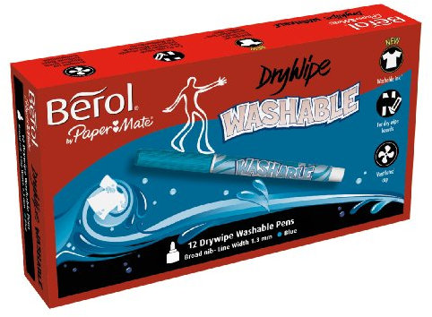 Berol Washable Dry Wipe Pen Bullet Nib 1.3mm - Blue (Box of 12)