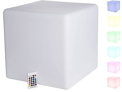 VERDOBA LED Würfel Outdoor mit Akku - LED Cube mit USB-C Anschluss - Leuchtwürfel Outdoor mit Farbwechsel - Outdoor Garten Beleuchtung Leuchtwürfel als Sitz & Tisch für außen & innen (Würfel, 30 cm)