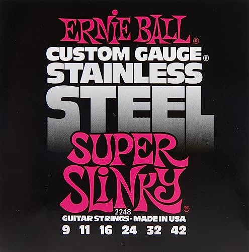 Ernie Ball, Super Slinky Stainless Steel Wound, Corde per chitarra elettrica, diametro 9-42