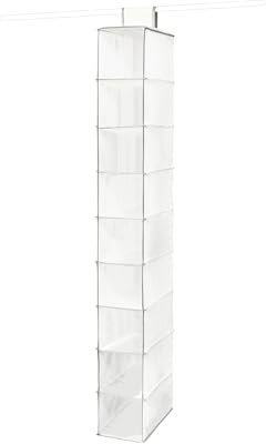 Compactor, Étagère Souple Suspendue pour Chaussures et Vêtements, 9 Compartiments, Jusqu'à 6kg, Blanc, Polypropylène, 15 x 30 x H. 128 cm, RAN1259