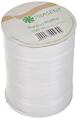Präsent Rayon Raffia Bastband weiß, 100 m Dekoband zum Einpacken von Geschenken, Verzieren & Basteln festlicher Dekos, Schleifenband für besondere Anlässe