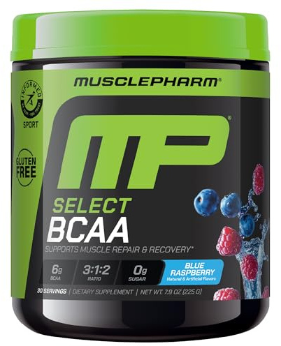 MusclePharm Essentials BCAA Powder, Pre & Post Workout Recovery Drink, Supports Muscle Recovery & Energy Production, Essential Amino Acids Supplement, 30 Servings, Blue Raspberry Flavor