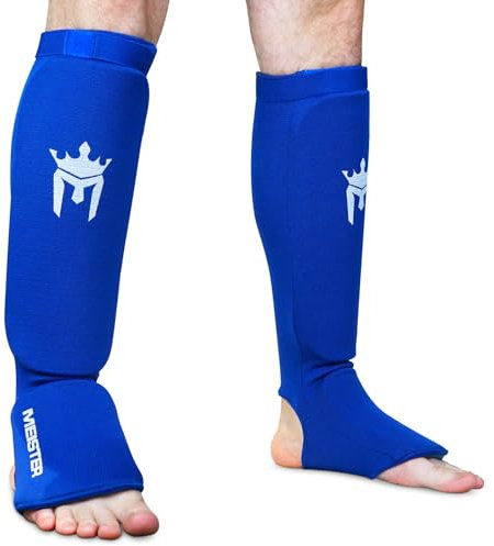 Meister MMA Elastische Gepolsterte Stoff Schienbein- & Spannschoner (Paar) – Blau – Groß / Extra Groß
