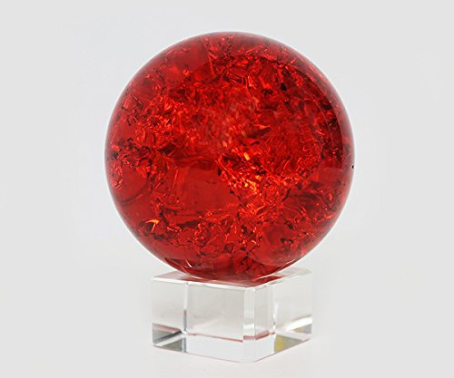 Yudu Glaskugel Effekt Kugel auf Sockel Vollglas Splittereffekt (rot)