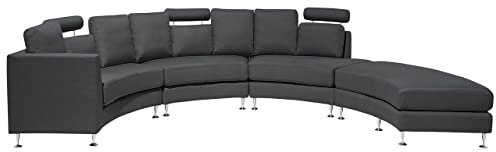 Beliani Sofa Halbkreis Polsterbezug grau verstellbare Kopfstützen mit Ottomane Rotunde