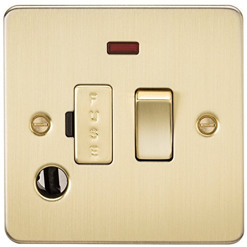 Knightsbridge FP6300FBB Brushed Brass FPAV6300FBB Flat Plate 13A Switched Fused Spur Unit with Neon and Flex Outlet