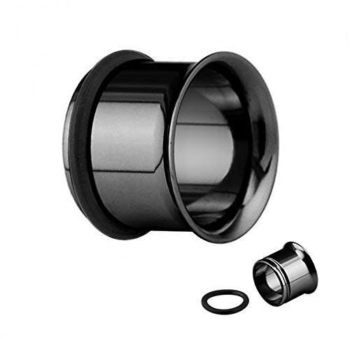 Treuheld® | 3mm Single Flared Ohr Flesh Tunnel | Schwarz | Chirurgenstahl | mit Gummi - Ring | Damen und Herren | Tunnelschmuck - Felge