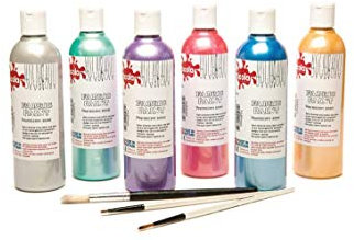 Scola Textile Fabric Paint, 6 Assorted Pearlescent Colours, 150ml Bottles, School Supplies, Art and Crafts Projects, Children's Craft Projects, Ideal for Kids