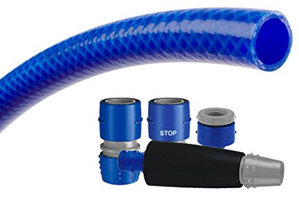 TATAY Gartenschlauch-Set Blue Line 25 Meter Ø3/4 19mm, 3 Schichten, Made in Spanien, Widerstandsfähigkeit 20 bar und +60°/-20°, Geflochten, Cadmium- und bleifrei, BPA-frei, Anti-UV. Farbe Blau