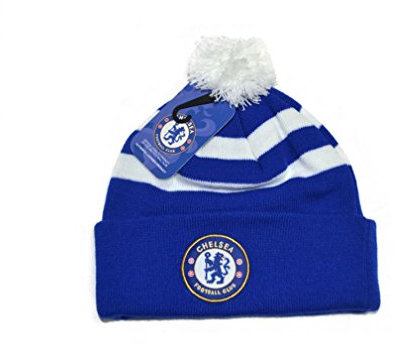 Chelsea FC Football Club Blue White Striped Knitted Bobble Fan Hat Official