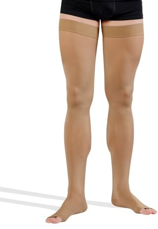 23-32 mmHg Bas de Compression à Bout Ouvert, Classe 2 Médicale, Bas de Contention Unisexe sans Embout (L, 170-182 cm, Beige)