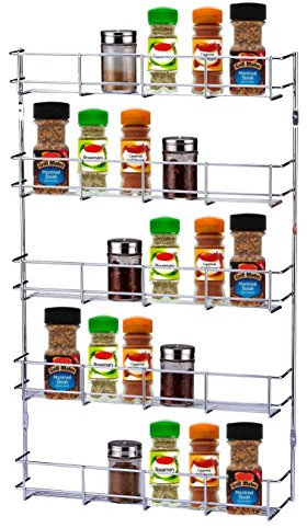 Buckingham 5 Tier Spice and Herb Rack Premium Quality Heavy-Duty Chrome Wall Mounted Kitchen Cupboard Storage Organiser 38.5 cm