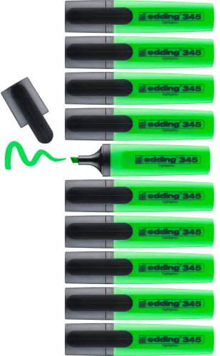 edding 345 Textmarker - hellgrün- 10 Highlighter - Keilspitze 2-5 mm - ideal für leuchtende Markierungen und Hervorhebung von Textpassagen und Notizen
