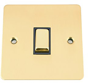A5 Single Light Switch 1 Gang - Polished Brass Flat - Black - Metal Rocker Switch - 1 Gang 2 Way 10 Amp
