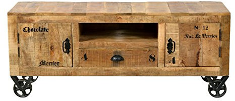 SIT-Möbel Rustic 1915-04 Lowboard mit 2 Türen, 1 Schublade, 1 offenes Fach, aus Mangoholz, Antik, braun, Wortprints, 140 x 40 x 55 cm