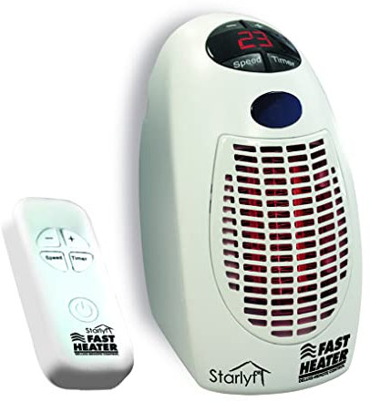 Starlyf Fast Heater Deluxe - Radiador de ventilador (400 W, mini calentador portátil y potente, con mando a distancia, color blanco