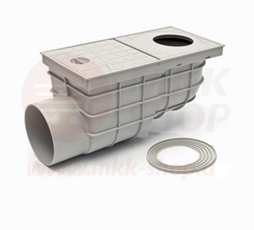Caisson de pluie horizontal gris Ø 110 mm – 171 mm Profondeur d'encastrement Clapet anti-retour Clapet anti-retour Clapet anti-retour Clapet d'évacuation des gouttières