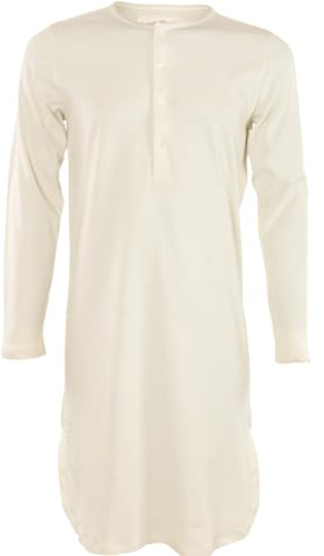 Living Crafts - Dominique | Retro-Nachthemd - Bio-Baumwolle, schlaftshirt Unisex, Interlock-Jersey, Rundhalsausschnitt, Dopplenahtsaum (Natural, L)