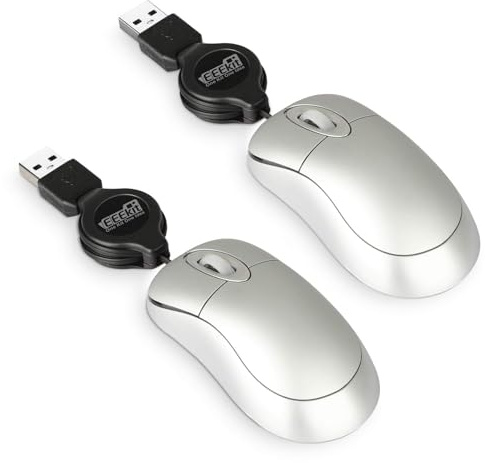 Mini Retractable Cable Wired USB Optical Mouse for for Apple Mac HP Dell Lenovo Thinkpad Sony Asus Acer Tablet/PC, EEEKit 2in1 Travel Solution Kit