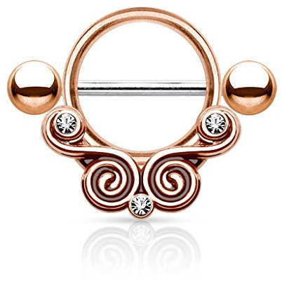 Piercingfaktor Brustpiercing Brust Nippel Intimpiercing Schild Tribal mit Kristallen - Roségold