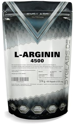 L-Arginin - 400 vegane Kapseln - 4500mg pflanzliches L Arginin HCL | aus Fermentation (davon 3750mg Arginin) je Tagesdosis - hochdosiert - produziert in Deutschland