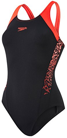 Speedo Damen Swimwear Boom Splice Muscleback, Black/Lava Red, 36, 8-10821B346
