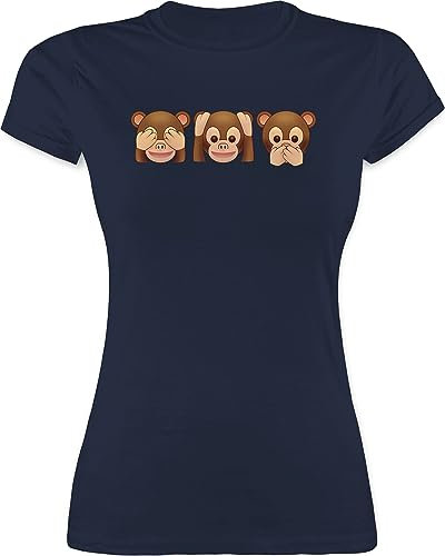 Shirt Damen - Manga & Comic Zubehör - Äffchen - Nix sehen, nix hören, Nichts Sagen - M - Navy Blau - Tshirt AFFE Funshirts Statement ape Shirts t sehen reden hören Statements-Shirts
