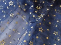 Organza Stoff dunkel blau Meterware Glitzer Sterne