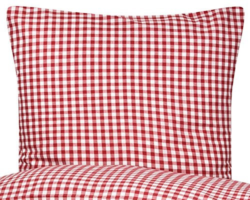 PremiumShop321 Bettwäsche Serie Züchen Landhaus Karo Reißverschluss 95° waschbar -weiß/rot-Kissenbezug 50x50