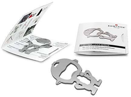 Artículo de regalo: ROMINOX Key Tool // Little Genius, 13 funciones, llavero Keytool, multiherramienta de acero inoxidable con descripción funcional, herramienta multifunción, para viajes o vacaciones