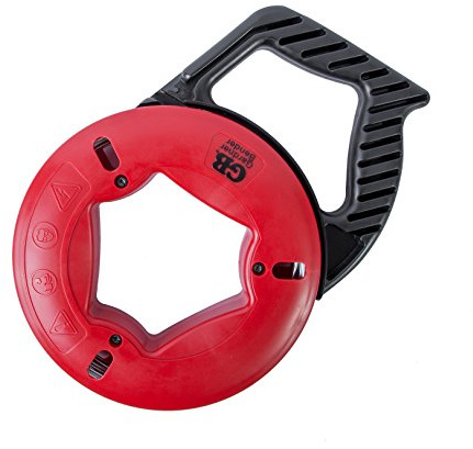 Gardner Bender FTS-65R Fish Tape, Corrosion-Resistant Plated Carbon Steel, Nylon / ABS Housing & UpperHand Design with Rubber Grip, 65 Foot Tape Length, Tough & Durable, ⅛ Inch Tape Width, Patented, Impact Modified Handle & Housing, Fishing Tape , Red