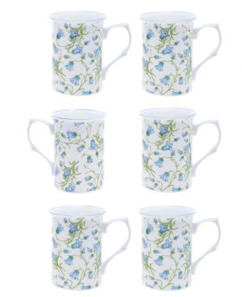 (Item 3H) Kirsty Jayne China- 10Fl oz Bone China Bluebell Chintz Set of 6 Beakers, Mugs- Gift Boxed