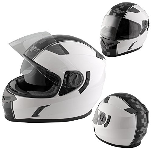 A-Pro Motorbike Full Face Helmet Motorcycle Scooter Inner Sun Visor Touring White M