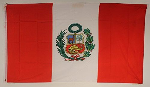 Flagge Fahne Peru mit Wappen 90x60 cm wetterfest und lichtecht für innen und aussen