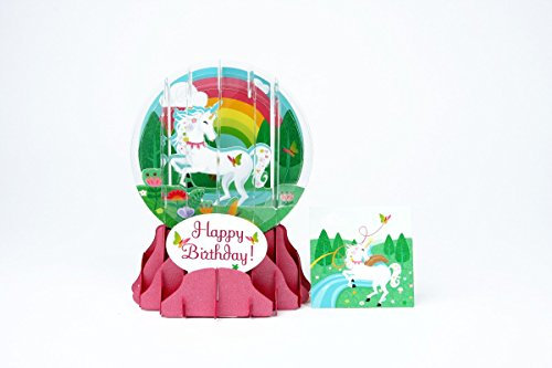 Pop Up 3D Geburtstag Schneekugel Grußkarte PopShot Happy Birthday Einhorn 9x13cm