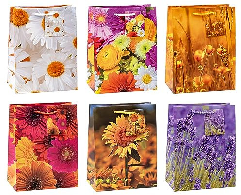 TSI Geschenktüten BLUMEN-MIX, 12er Packung, Größe: Mittel (HxBxT 23 x 18 x 10 cm), Art. Nr. 84013