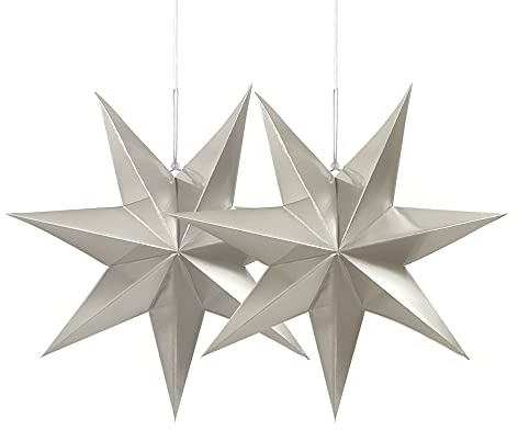 Frau WunderVoll® Faltsterne Silber 2 Stück Durchmesser 40 cm, 7 Zacken geschlossene Oberfläche Feste Pappe, Weihnachten,Advent,Fenster Dekoration,Weihnachtsbaum