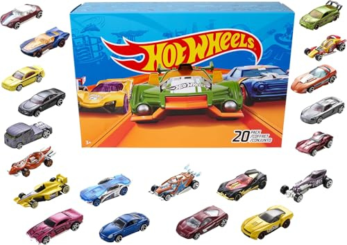 Hot Wheels, Confezione da 20 Macchinine, Veicoli in Scala 1:64 Assortiti, Giocattolo per Bambini 3+ Anni, Imballaggio Sostenibile, DXY59