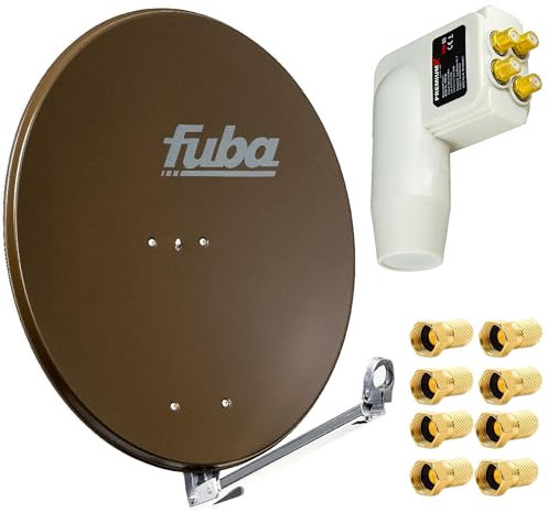 Fuba DAL 800 B Satellitenantenne 80cm Alu Braun Sat Schüssel + PremiumX LNB Quad Weiß Quattro Switch zum Direktanschluss von 4 Teilnehmer Digital HDTV Full HD 3D + 8X F-Stecker