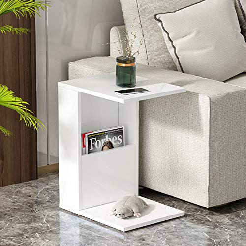 Homidea BONO Beistelltisch - Moderner Couchtisch auf Rollen in trendigem Design mit Ablagefläche (Weiß)