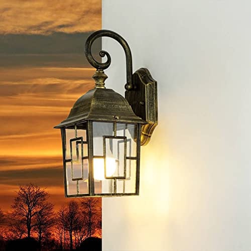 Licht-Erlebnisse Außenwandleuchte Aluminium Glas in Gold Antik IP23 Garten Terrasse H:37 cm E27 Tiffany Rustikale Außenlampe Haustür FRIESEN
