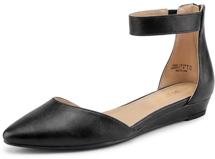 DREAM PAIRS Women's Comfortable Ballet Flat with low wedge ankle strap and zipper, Ladies' classic pointed toe Shoes for wedding and walking