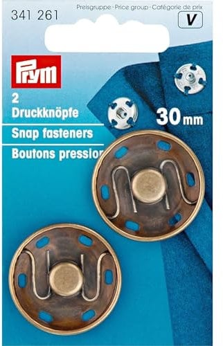 Prym 341261 Annäh-Druckknöpfe MS 30 mm altmessing, Gold