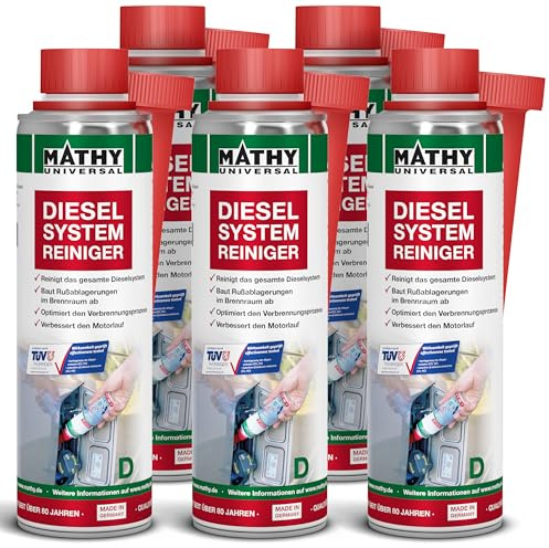 MATHY-D Diesel Systemreiniger, 5 x 250ml, Dieseladditiv Zusatz Zertifiziert | Hochwirksamer Diesel-Reiniger zur Reinigung von Motor, Ventilen, Brennraum & Kolbenböden, Dieselmotoren Kraftstoffadditiv